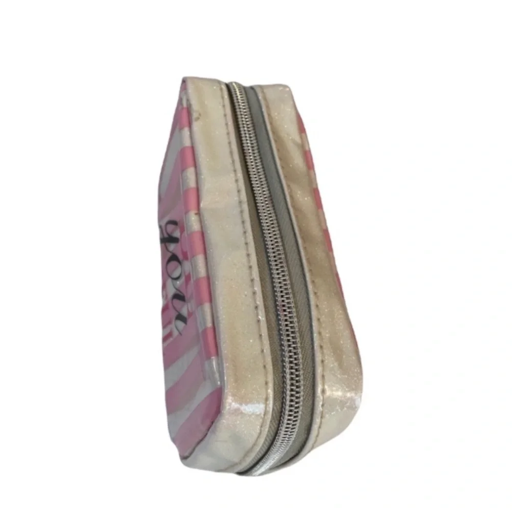 Victoria's Secret Cosmetic Bag Pouchette Delicate Stripes Pastel Pink White